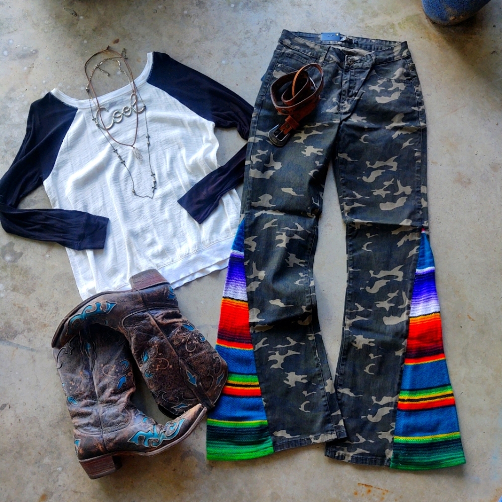 Camo denim flares size 12